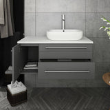 Fresca FCB6136GR-VSL-R-CWH-V Lucera 36" Gray Wall Hung Modern Bathroom Cabinet with Top & Vessel Sink - Right Version