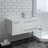 Fresca FCB6136WH-UNS-R-CWH-U Lucera 36" White Wall Hung Modern Bathroom Cabinet with Top & Undermount Sink - Right Version