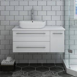 Fresca FCB6136WH-VSL-L-CWH-V Lucera 36" White Wall Hung Modern Bathroom Cabinet with Top & Vessel Sink - Left Version