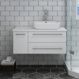 Fresca FCB6136WH-VSL-R-CWH-V Lucera 36" White Wall Hung Modern Bathroom Cabinet with Top & Vessel Sink - Right Version