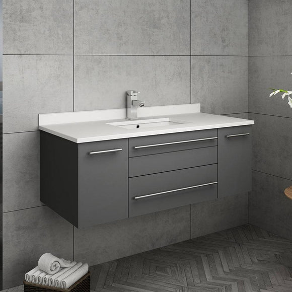 Fresca FCB6142GR-UNS-CWH-U Lucera 42" Gray Wall Hung Modern Bathroom Cabinet with Top & Undermount Sink