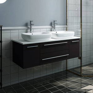 Fresca FCB6148ES-VSL-D-CWH-V Lucera 48" Espresso Wall Hung Modern Bathroom Cabinet with Top & Double Vessel Sinks