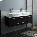 Fresca FCB6148ES-VSL-D-CWH-V Lucera 48" Espresso Wall Hung Modern Bathroom Cabinet with Top & Double Vessel Sinks