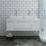 Fresca FCB6148WH-VSL-D-CWH-V Lucera 48" White Wall Hung Modern Bathroom Cabinet with Top & Double Vessel Sinks