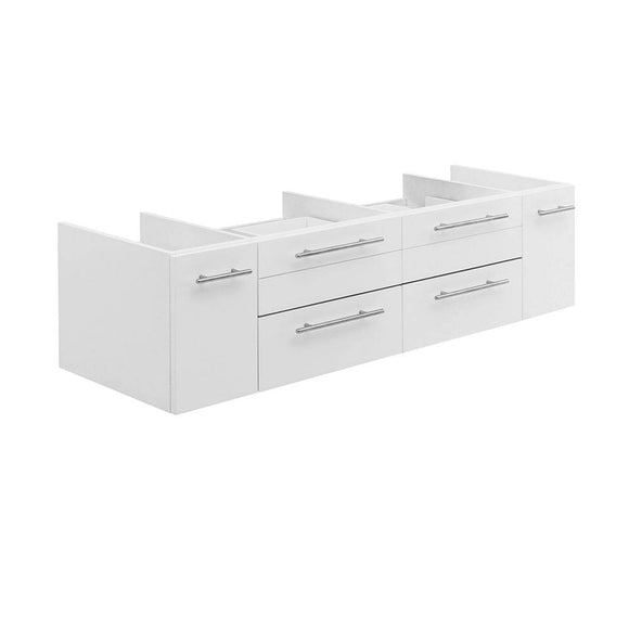 Fresca FCB6160WH-VSL-D Lucera 60" White Wall Hung Double Vessel Sink Modern Bathroom Cabinet