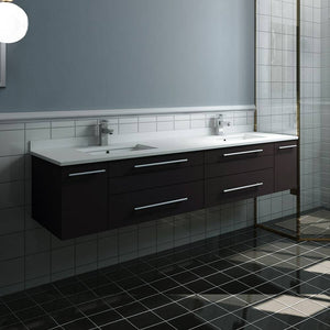 Fresca FCB6172ES-UNS-D-CWH-U Lucera 72" Espresso Wall Hung Modern Bathroom Cabinet with Top & Double Undermount Sinks