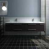 Fresca FCB6172ES-UNS-D-CWH-U Lucera 72" Espresso Wall Hung Modern Bathroom Cabinet with Top & Double Undermount Sinks