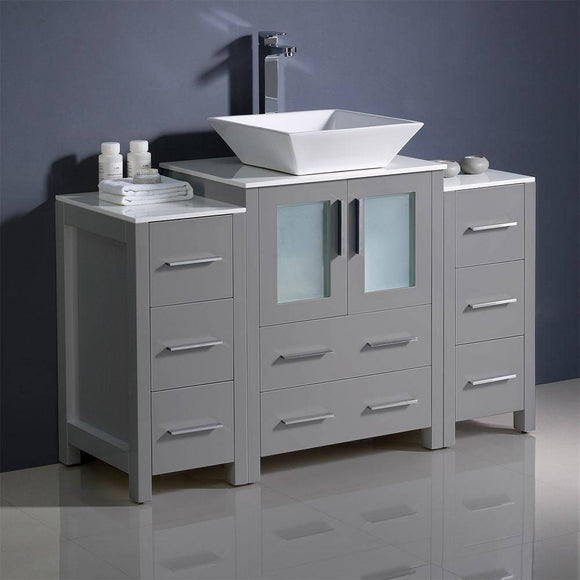 Fresca FCB62-122412GR-CWH-V Torino 48" Grey Modern Bathroom Cabinets with Top & Vessel Sink