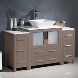 Fresca FCB62-123012GO-CWH-V Torino 54" Gray Oak Modern Bathroom Cabinets with Top & Vessel Sink