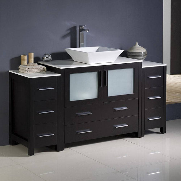 Fresca FCB62-123612ES-CWH-V Torino 60" Espresso Modern Bathroom Cabinets with Top & Vessel Sink