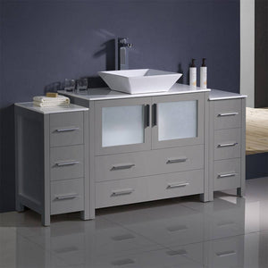 Fresca FCB62-123612GR-CWH-V Torino 60" Grey Modern Bathroom Cabinets with Top & Vessel Sink