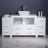 Fresca FCB62-123612WH-CWH-V Torino 60" White Modern Bathroom Cabinets with Top & Vessel Sink