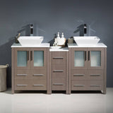 Fresca FCB62-241224GO-CWH-V Torino 60" Gray Oak Modern Double Sink Bathroom Cabinets with Tops & Vessel Sinks