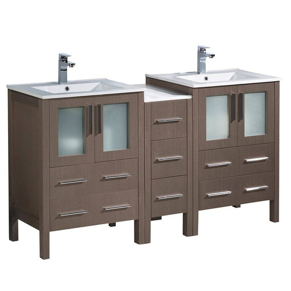 Fresca FCB62-241224GO-I Torino 60" Gray Oak Modern Double Sink Bathroom Cabinets with Integrated Sinks