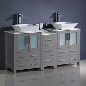 Fresca FCB62-241224GR-CWH-V Torino 60" Grey Modern Double Sink Bathroom Cabinets with Tops & Vessel Sinks