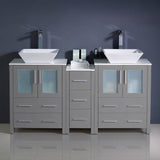 Fresca FCB62-241224GR-CWH-V Torino 60" Grey Modern Double Sink Bathroom Cabinets with Tops & Vessel Sinks