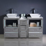 Fresca FCB62-241224GR-CWH-V Torino 60" Grey Modern Double Sink Bathroom Cabinets with Tops & Vessel Sinks