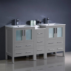 Fresca FCB62-241224GR-I Torino 60" Grey Modern Double Sink Bathroom Cabinets with Integrated Sinks