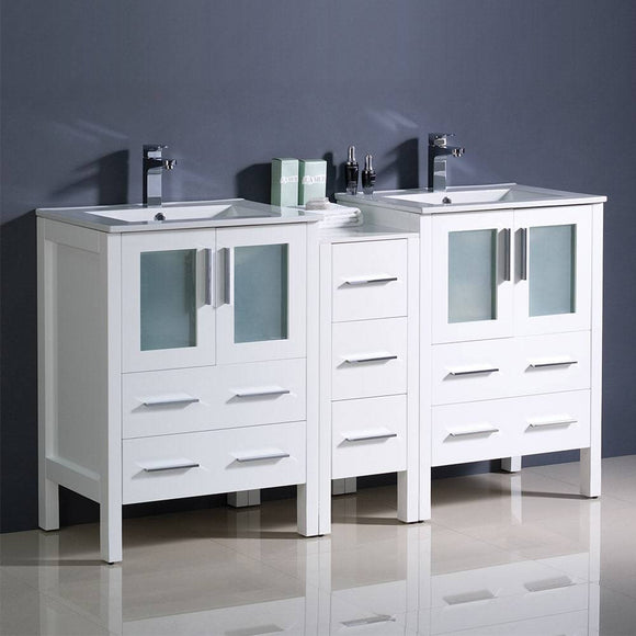 Fresca FCB62-241224WH-I Torino 60" White Modern Double Sink Bathroom Cabinets with Integrated Sinks