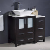 Fresca FCB62-2412ES-CWH-V Torino 36" Espresso Modern Bathroom Cabinets with Top & Vessel Sink