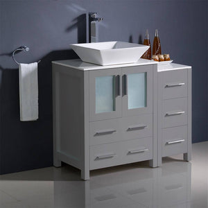 Fresca FCB62-2412GR-CWH-V Torino 36" Grey Modern Bathroom Cabinets with Top & Vessel Sink