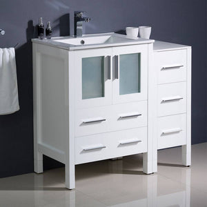 Fresca FCB62-2412WH-I Torino 36" White Modern Bathroom Cabinets with Integrated Sink