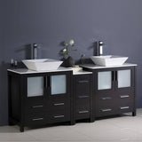 Fresca FCB62-301230ES-CWH-V Torino 72" Espresso Modern Double Sink Bathroom Cabinets with Tops & Vessel Sinks