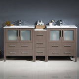 Fresca FCB62-301230GO-I Torino 72" Gray Oak Modern Double Sink Bathroom Cabinets with Integrated Sinks