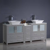 Fresca FCB62-301230GR-CWH-V Torino 72" Grey Modern Double Sink Bathroom Cabinets with Tops & Vessel Sinks