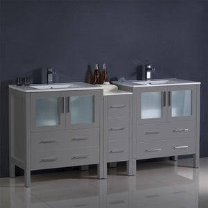 Fresca FCB62-301230GR-I Torino 72" Grey Modern Double Sink Bathroom Cabinets with Integrated Sinks