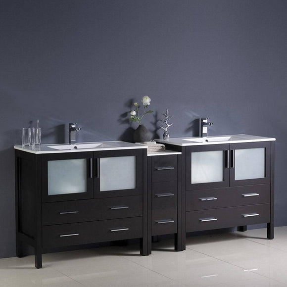 Fresca FCB62-361236ES-I Torino 84" Espresso Modern Double Sink Bathroom Cabinets with Integrated Sinks