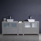 Fresca FCB62-361236GR-CWH-V Torino 84" Grey Modern Double Sink Bathroom Cabinets with Tops & Vessel Sinks