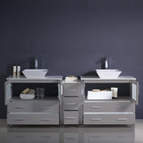 Fresca FCB62-361236GR-CWH-V Torino 84" Grey Modern Double Sink Bathroom Cabinets with Tops & Vessel Sinks