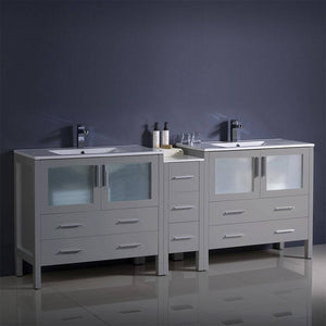 Fresca FCB62-361236GR-I Torino 84" Grey Modern Double Sink Bathroom Cabinets with Integrated Sinks