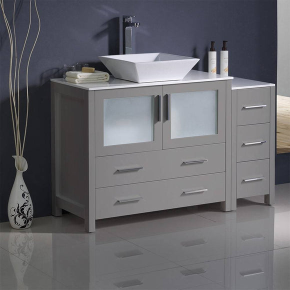 Fresca FCB62-3612GR-CWH-V Torino 48" Grey Modern Bathroom Cabinets with Top & Vessel Sink