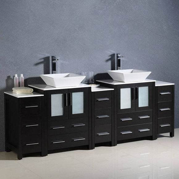 Fresca FCB62-72ES-CWH-V Torino 84" Espresso Modern Double Sink Bathroom Cabinets with Tops & Vessel Sinks