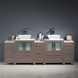 Fresca FCB62-72GO-CWH-V Torino 84" Gray Oak Modern Double Sink Bathroom Cabinets with Tops & Vessel Sinks