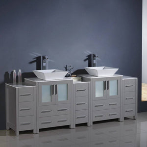 Fresca FCB62-72GR-CWH-V Torino 84" Grey Modern Double Sink Bathroom Cabinets with Tops & Vessel Sinks