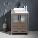 Fresca FCB6224GO-CWH-V Torino 24" Gray Oak Modern Bathroom Cabinet with Top & Vessel Sink