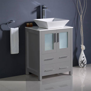 Fresca FCB6224GR-CWH-V Torino 24" Grey Modern Bathroom Cabinet with Top & Vessel Sink