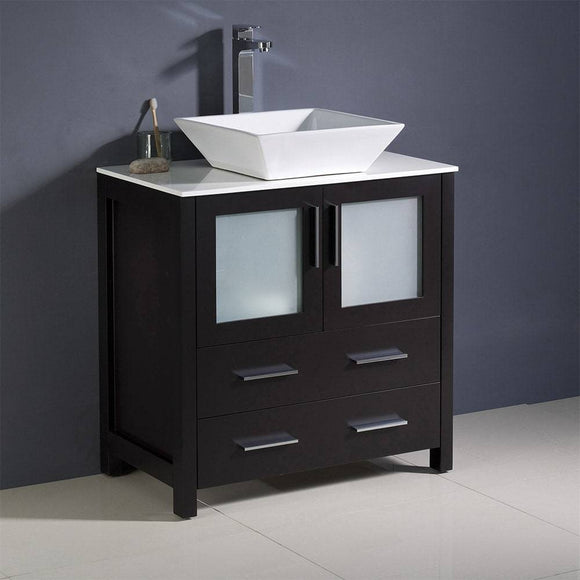 Fresca FCB6230ES-CWH-V Torino 30" Espresso Modern Bathroom Cabinet with Top & Vessel Sink