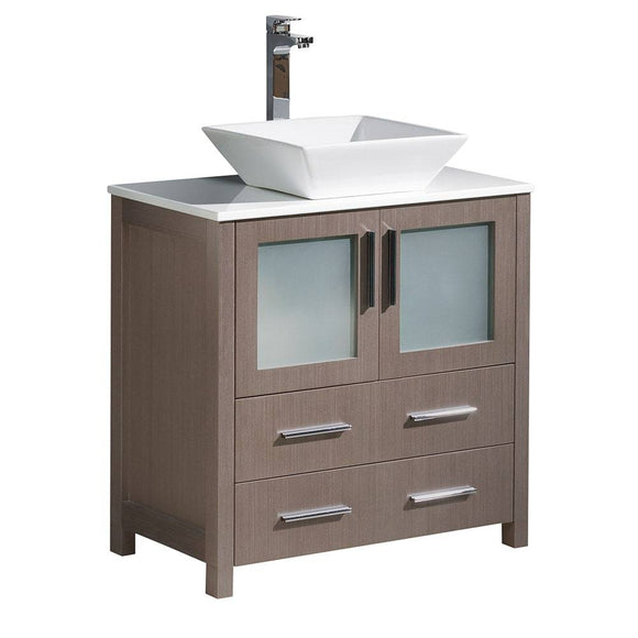 Fresca FCB6230GO-CWH-V Torino 30" Gray Oak Modern Bathroom Cabinet with Top & Vessel Sink