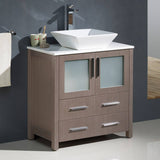 Fresca FCB6230GO-CWH-V Torino 30" Gray Oak Modern Bathroom Cabinet with Top & Vessel Sink