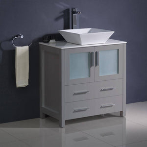 Fresca FCB6230GR-CWH-V Torino 30" Grey Modern Bathroom Cabinet with Top & Vessel Sink