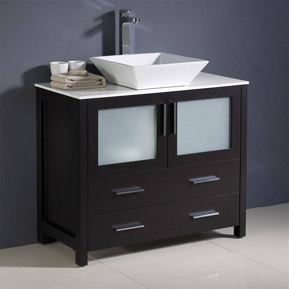 Fresca FCB6236ES-CWH-V Torino 36" Espresso Modern Bathroom Cabinet with Vessel Sink