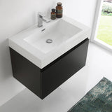 Fresca FCB8007BW-I Mezzo 30" Black Wall Hung Modern Bathroom Cabinet with Integrated Sink