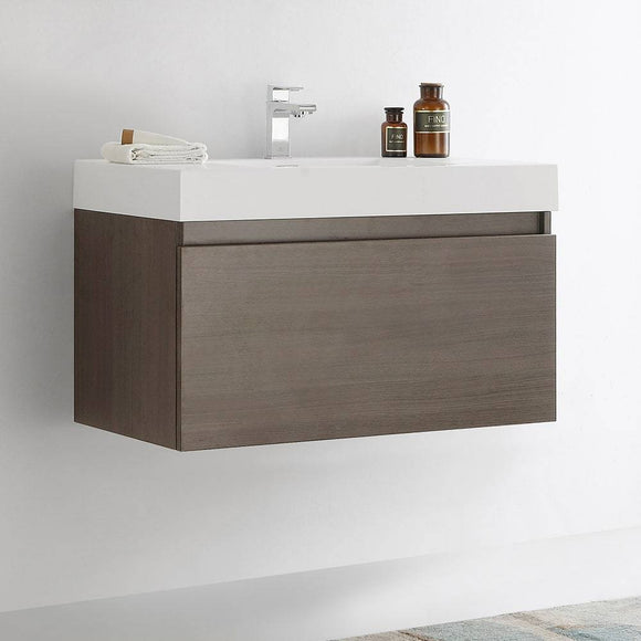 Fresca FCB8008GO-I Mezzo 36" Gray Oak Wall Hung Modern Bathroom Cabinet with Integrated Sink