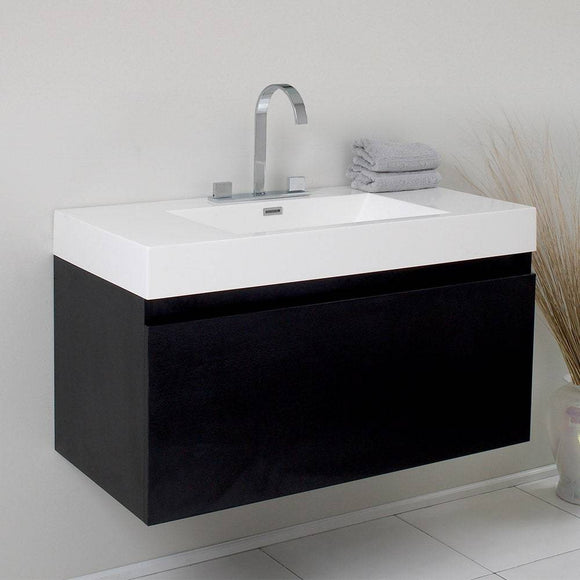 Fresca FCB8010BW-I Mezzo 39" Black Modern Bathroom Cabinet with Integrated Sink