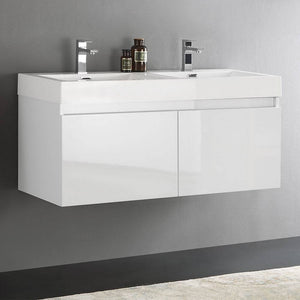 Fresca FCB8012WH-I Mezzo 48" White Wall Hung Double Sink Modern Bathroom Cabinet with Integrated Sink