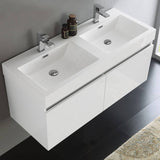 Fresca FCB8012WH-I Mezzo 48" White Wall Hung Double Sink Modern Bathroom Cabinet with Integrated Sink